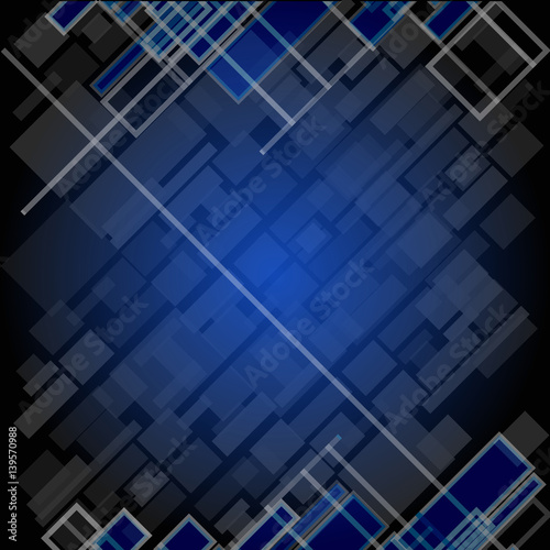 Abstract background with  blue rectangles on black.