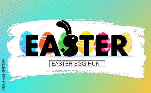 Easter egg hunt. Holiday banner with eggs.