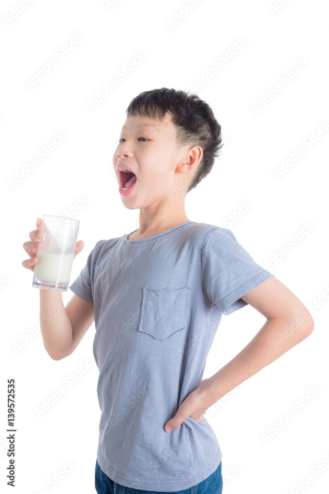 Young asian boy feel fresh after drinking milk Young asian boy feel fresh after drinking milk