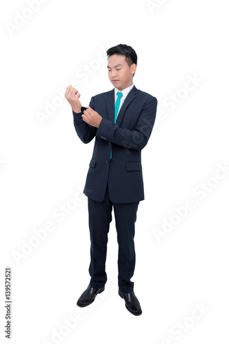 Young asian businessman in suit over white background