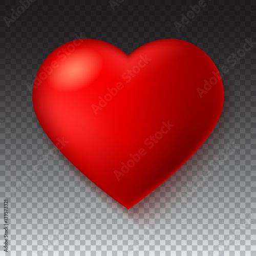 Big red  a scarlet heart isolated on transparent background with shadow. Symbol  Icon  3D illustration for use in template for greeting card  shape closeup  red heart icon for web sites and apps.