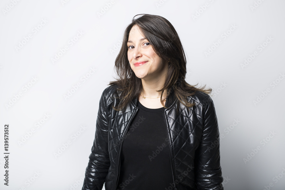 Beautiful portrait isolated on white of woman wearing with black clothes Beautiful portrait isolated on white of woman wearing with black clothes