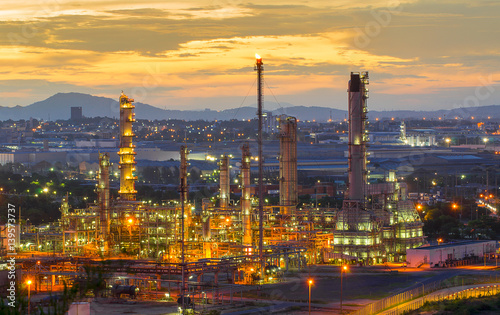 Oil refinery at dramatic twilight