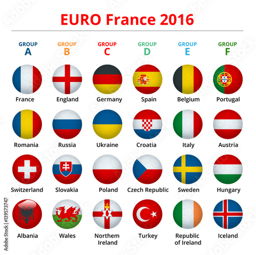 Euro 2016 in France. Flags of European countries participating to the final tournament of Euro 2016 football championship