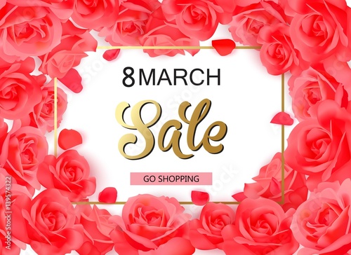 8 march modern background design with red roses.