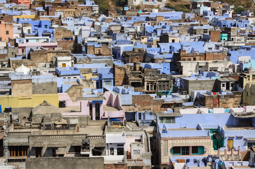 View from above of typical colored houses, Bundi, Rajasthan, India © Uwe Bergwitz