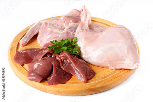 Canvas Print Meat and offal of raw rabbit isolated