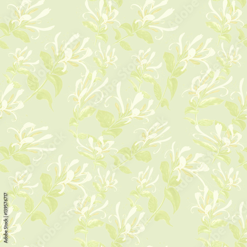 Branch honeysuckle.Watercolor. Seamless pattern. Branches. medicinal  perfumery and cosmetic plants. Wallpaper. Use printed materials  signs  posters  postcards  packaging.