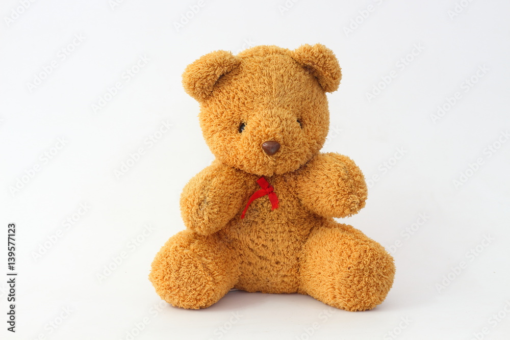 Brown teddy bear on a white background.