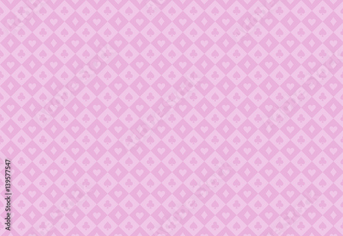 Minimalistic pink poker background with seamless texture composed from card symbols