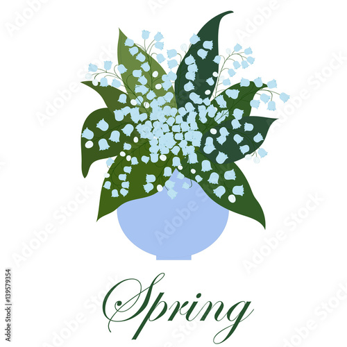 bouquet of lilies with leaves in a vase on a white background.