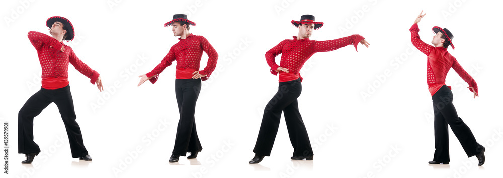 Man dancing spanish dances on white Man dancing spanish dances on white