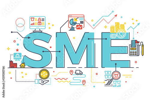 SME, Small and Medium Enterprise, word lettering illustration