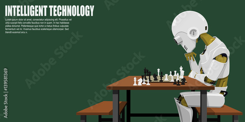 Robot is playing chess. He's the intelligent technology
