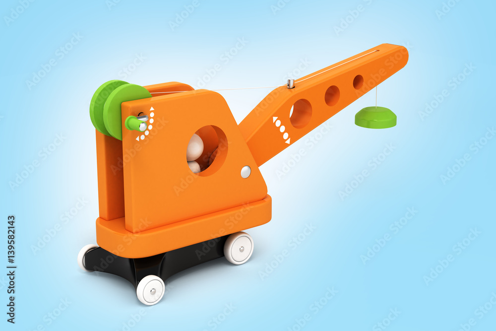 toy crane on blue gradient background 3d