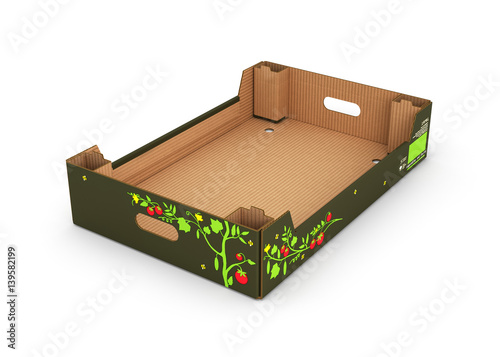 cardboard tray box for vegetables and fruit isolated on white background 3d