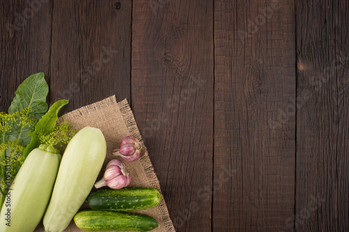 Ripe vegetables on an old wooden table. photo