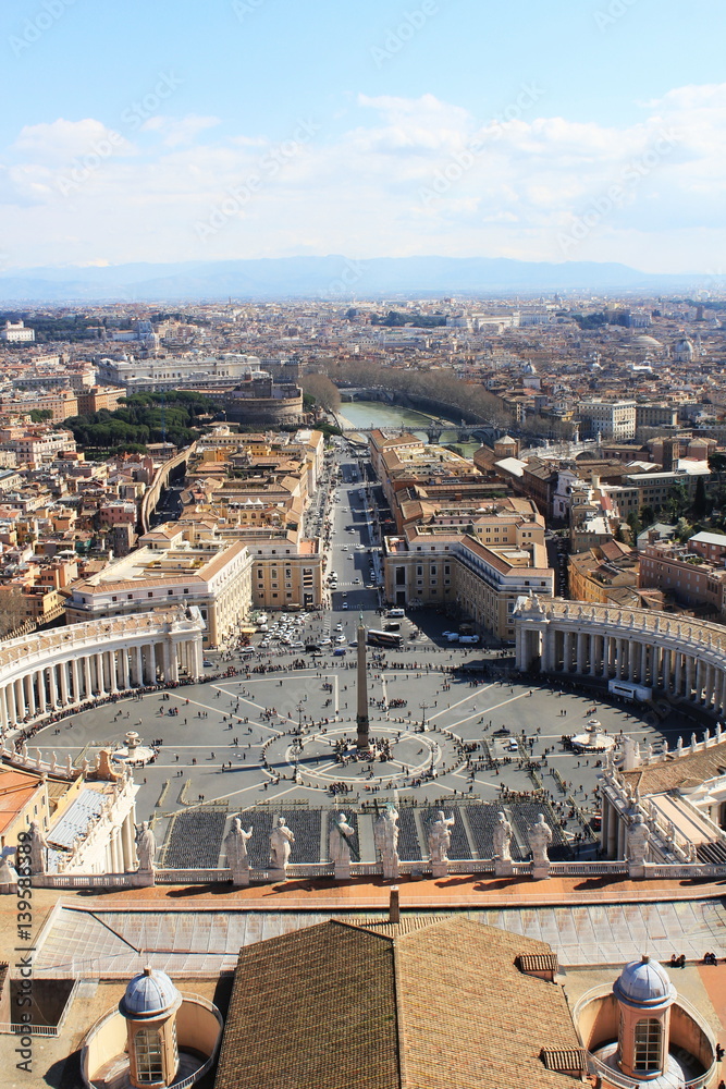 View of St Peter's Square from the roof of St Peter's Basilica, Vatican City, Rome, Italy