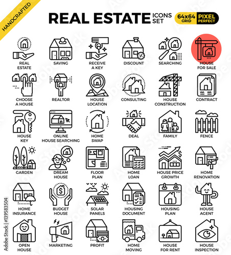 Real estate line icon set