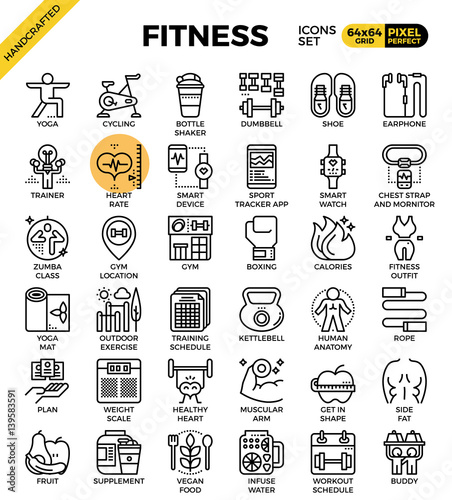 Fitness line icon set