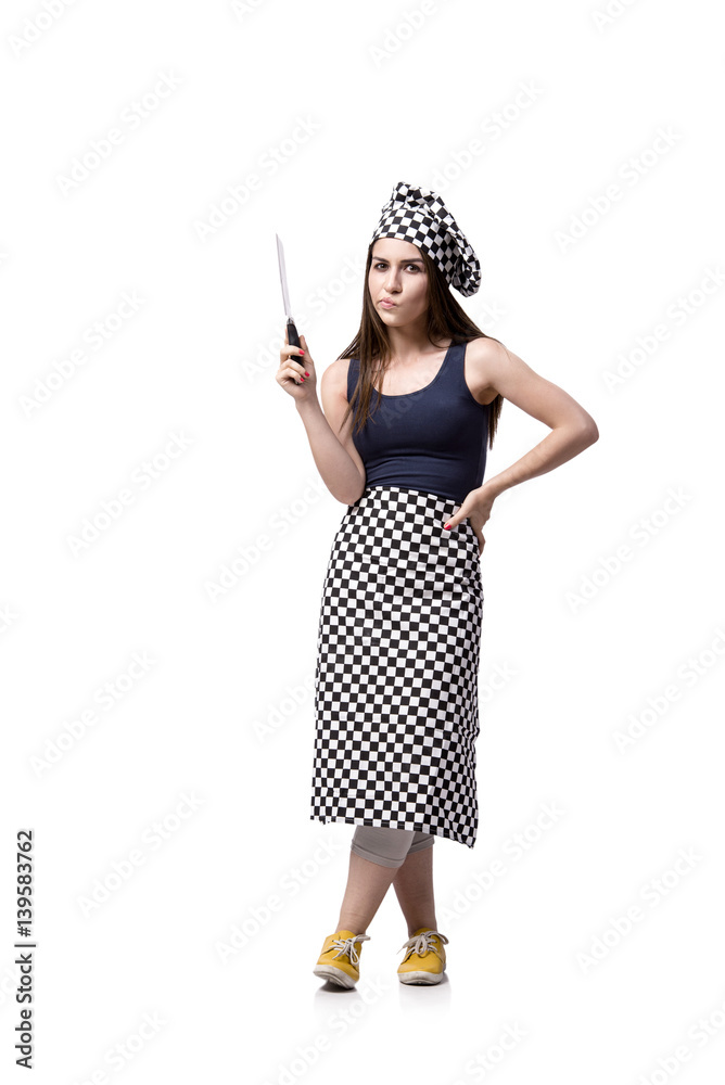 Young woman cook isolated on white background Young woman cook isolated on white background