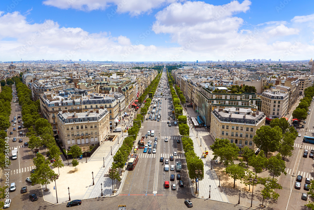Fototapeta premium Panoramę Paryża Champs Elysees i Concorde