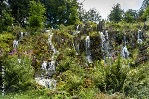 Steinhoefer Waterfall is part of water cascades in Berg park. Germany