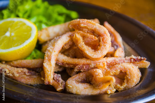 Tasty fried squids dish - spanish traditional tapa