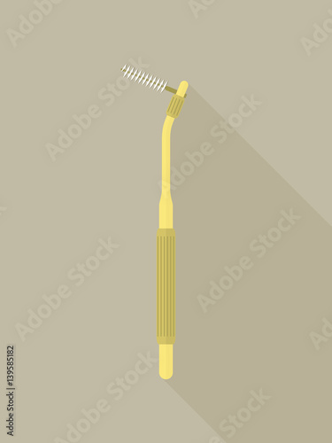 Flat Design Vector Illustration of a Yellow Interdental Toothbrush