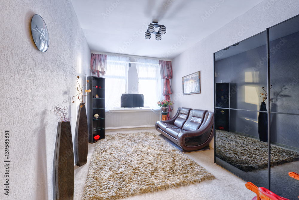 Russia Moscow - Modern interior design living room, urban real estate Stock  Photo | Adobe Stock