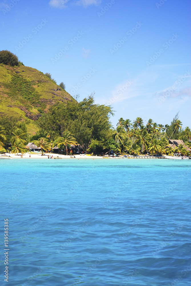 The Beautiful sea and resort in Bora Bora Island , POLYNESIA.