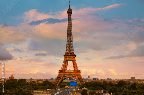 Eiffel Tower in Paris under blue sky France © lunamarina