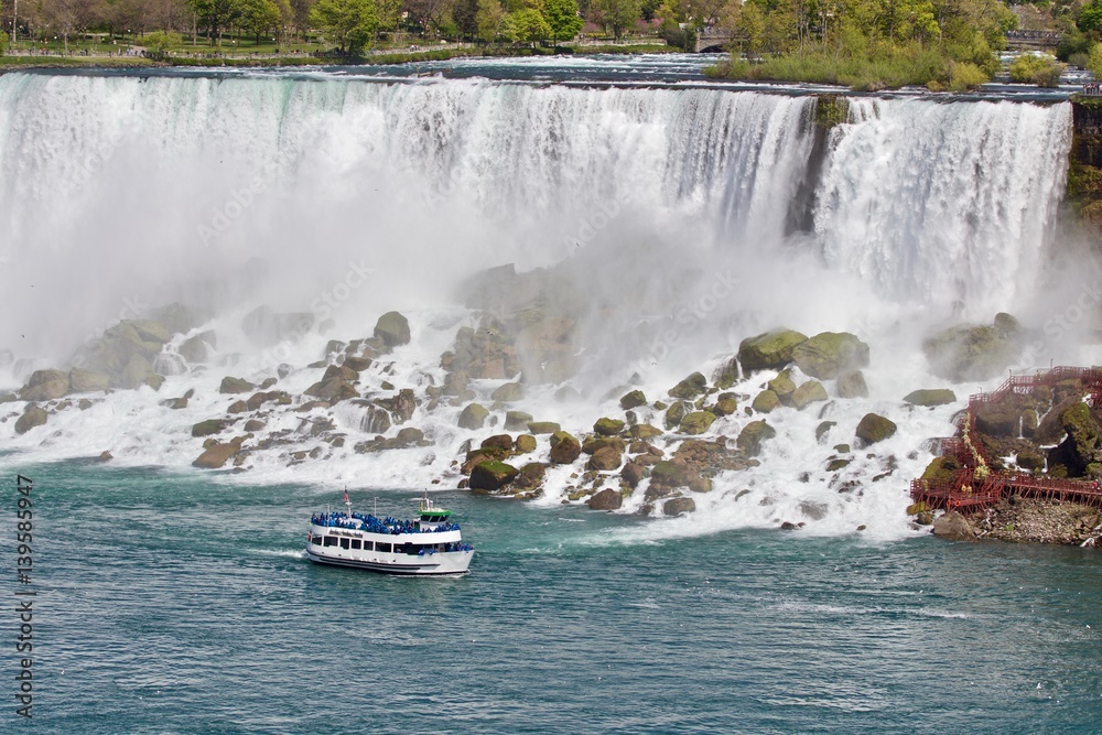 Beautiful isolated image of a ship and amazing Niagara waterfall Beautiful isolated image of a ship and amazing Niagara waterfall