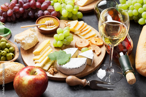 Wine, grape, cheese and honey