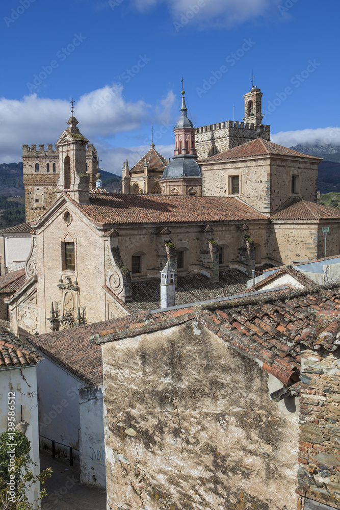 View of historic building roofs of Guadalupe town, Spain
