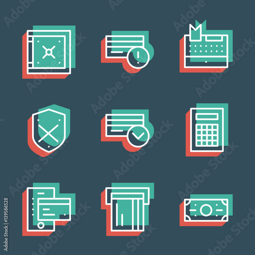 Business finance line icon set. Anaglyph 3d.