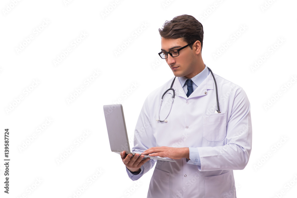 Doctor with laptop isolated on white background Doctor with laptop isolated on white background