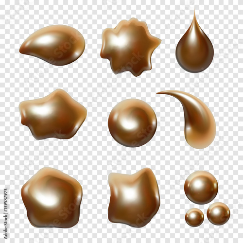 Gold metal droplet set realistic isolated on white background