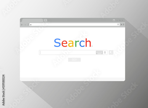 Simple browser window on blue background. search. Flat vector stock illustration.
