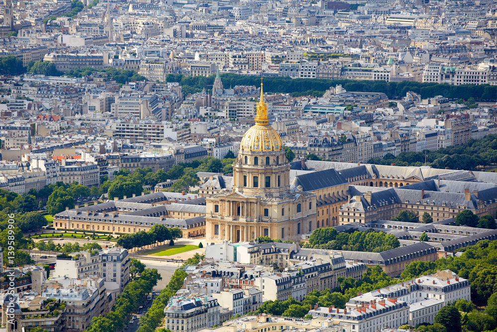 Aerial Paris skyline and Invalides France