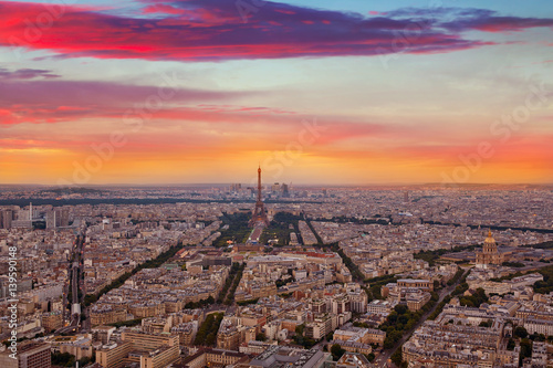 Eiffel Tower in Paris aerial sunset France © lunamarina