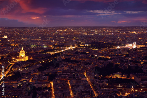 Paris aerial sunset at France