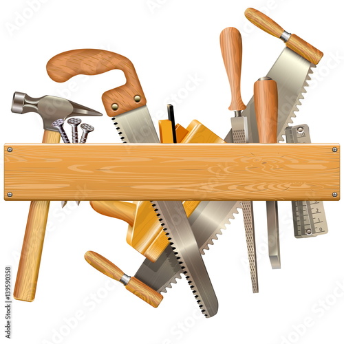 Vector Wooden Plank with Retro Tools