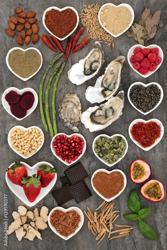 Healthy Aphrodisiac Food Selection.  Foods to promote sexual health.