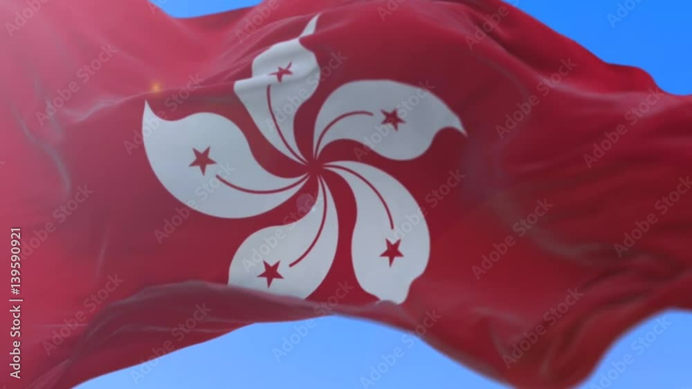 Amazing waving Hong kong flag on slow motion.