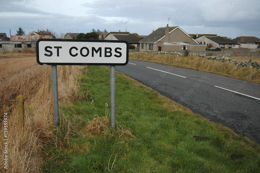 Road sign on entry to the Aberdeenshire village of St Combs.