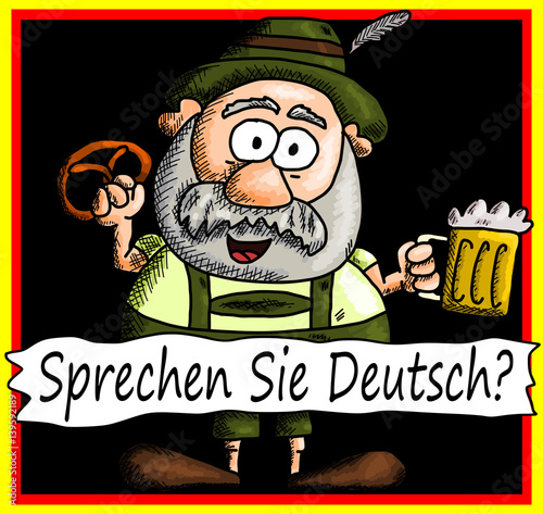Sprechen Sie Deutsch? Do you speak German? Typical German man with beer and pretzel.