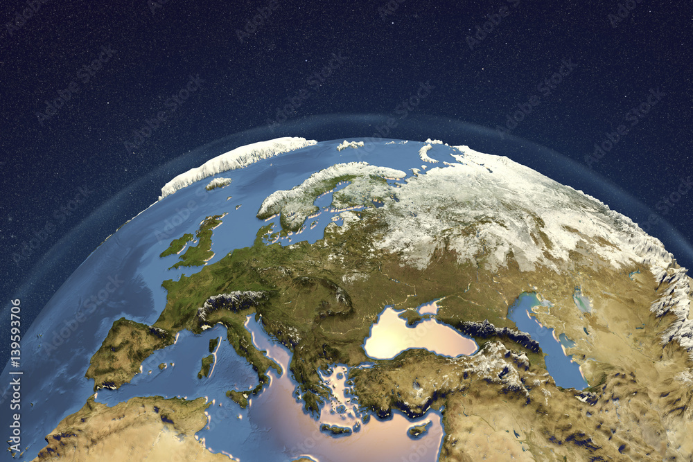 Fototapeta premium Planet Earth from space showing Japan in night with enhanced bump, 3D illustration, Elements of this image furnished by NASA