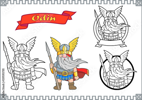 Scandinavian god Odin set of images