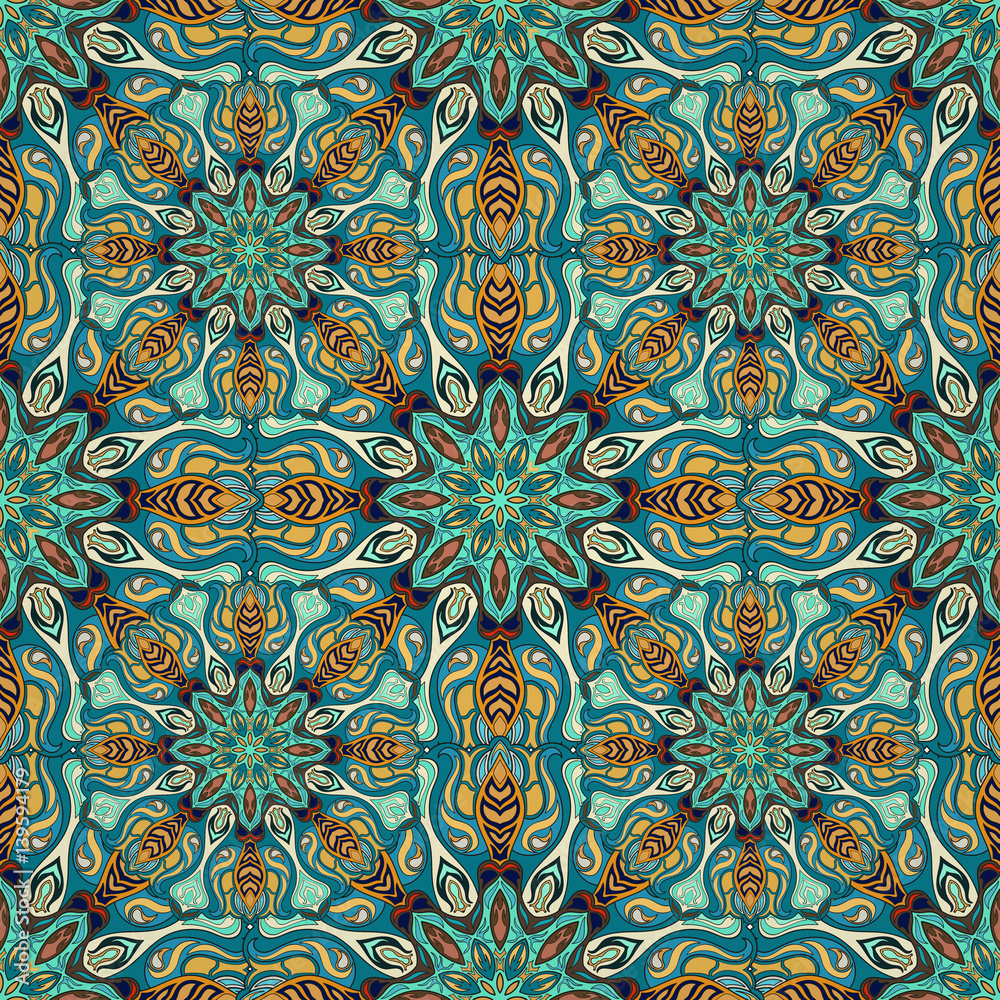 Ornate floral seamless texture, endless pattern with vintage mandala elements.